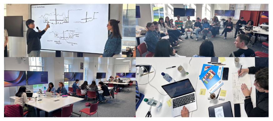 A collage of four images showing participants at a workshop.
