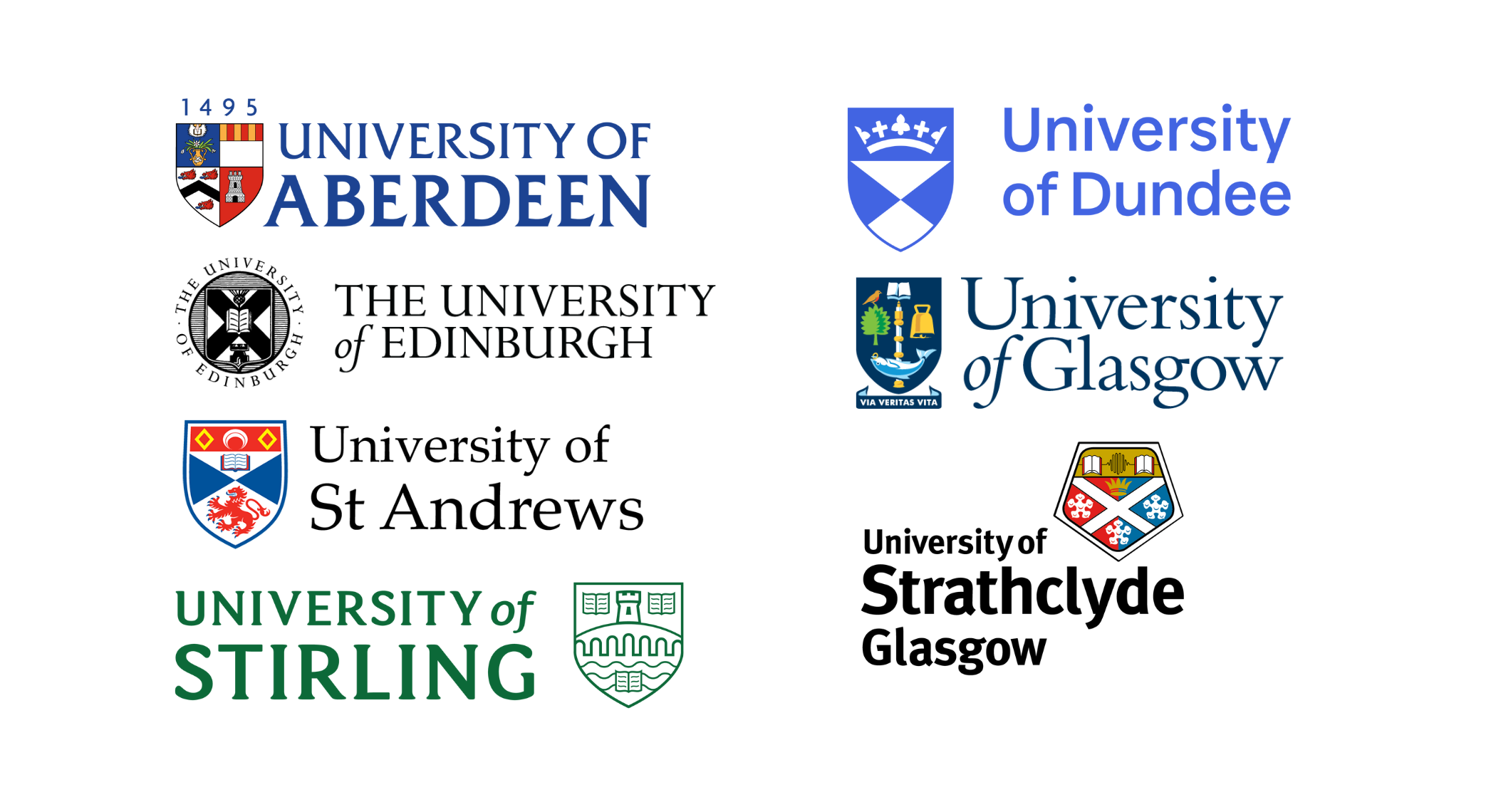 Logos for the seven higher education institutions involved in delivering the doctoral landscape award PhD studentships